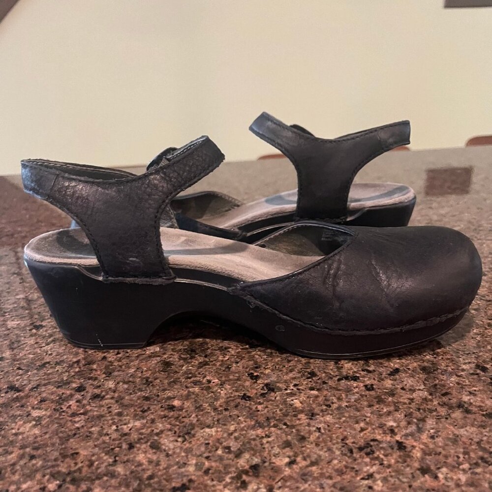 Dansko Black Leather Clog Sandals
